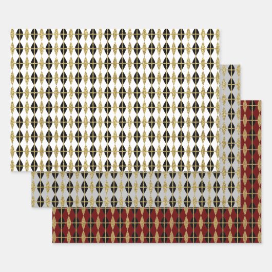 Feuille De Papier Cadeau Trio Diamond & Gold Grid II (Lot)