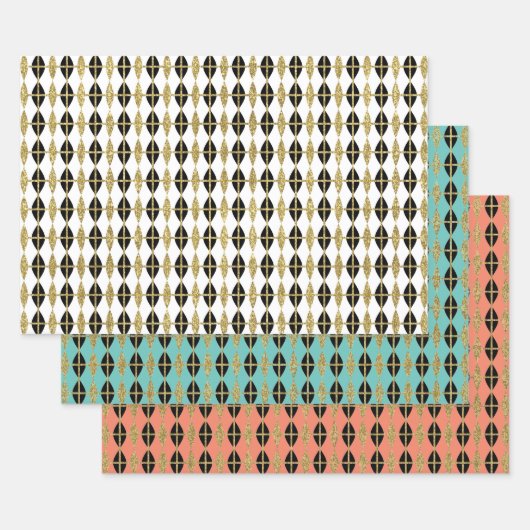 Feuille De Papier Cadeau Trio Diamond & Gold Grid III (Lot)