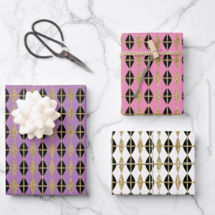 Feuille De Papier Cadeau Trio Diamond & Gold Grid V