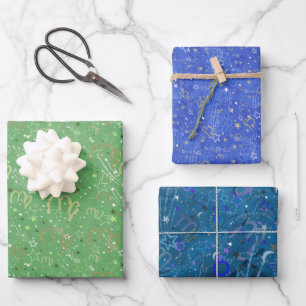 Feuille De Papier Cadeau Trio du signe Zodiac d'automne Virgo, Libra, Scorp