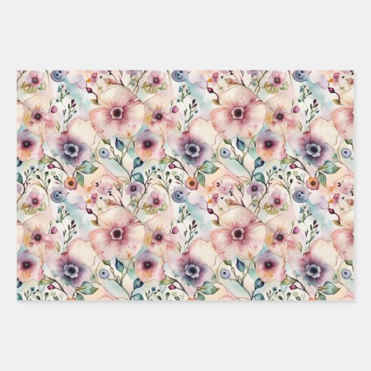 Feuille De Papier Cadeau Trio floral enchanté (Devant 2)