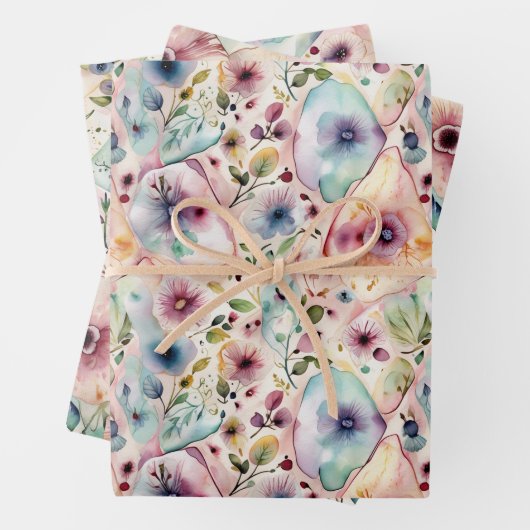 Feuille De Papier Cadeau Trio floral enchanté (En situation)