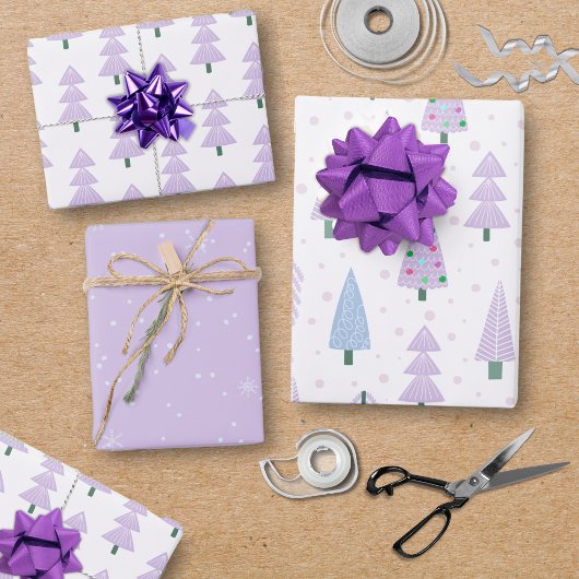 Feuille De Papier Cadeau Trio Motif de lavande de Noël moderne