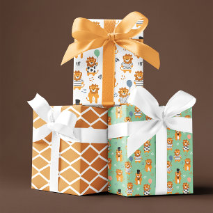Feuille De Papier Cadeau Trio Motif sans couture de Lion amusant