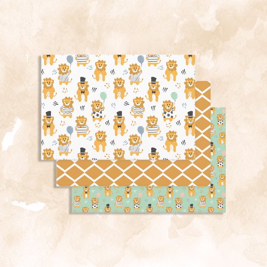 Feuille De Papier Cadeau Trio Motif sans couture de Lion amusant