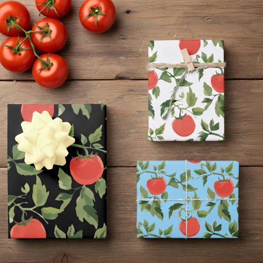 Feuille De Papier Cadeau Trio of Tomato Plant Pattern Wrapping Paper Sheets