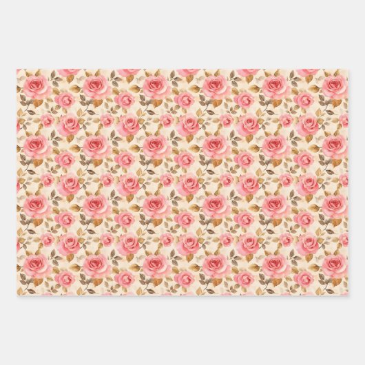 Feuille De Papier Cadeau Trio rose et or (Devant 3)