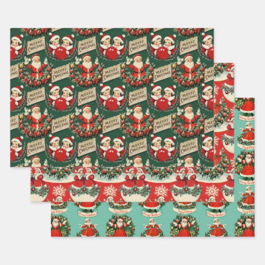 Feuille De Papier Cadeau Trio vintage Holiday Cheer (Lot)