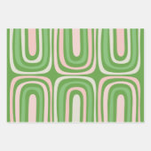 Feuille De Papier Cadeau Trippy Retro Boho Abstraits Motifs vert et rose (Devant 2)