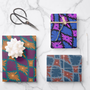Feuille De Papier Cadeau Trippy super 60s Flower Checks Multicolored