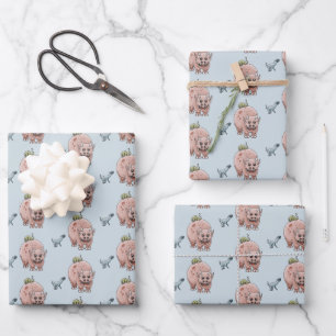 Feuille De Papier Cadeau Trois dinosaures de fantaisie mignons