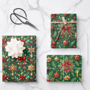 Feuille De Papier Cadeau Trois motifs festifs sur le thème de Noël