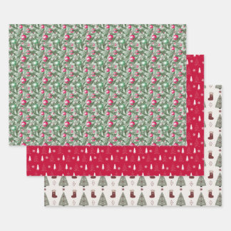 Feuille De Papier Cadeau Trois Packs pour les Fêtes de Noël