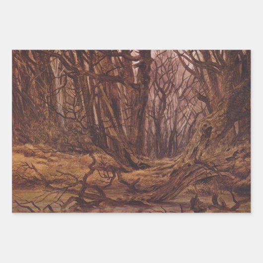 Feuille De Papier Cadeau Troncs d'arbres Brown dans une forêt automnale (Devant 2)