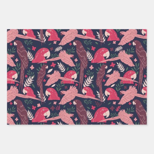 Feuille De Papier Cadeau Tropical Ara Parrot Leaves Pattern (Devant)