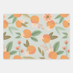 Feuille De Papier Cadeau Tropical Citrus Floral Mint Green