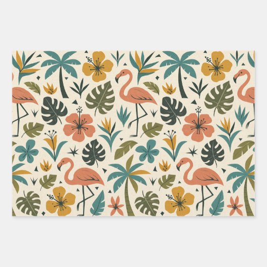 Feuille De Papier Cadeau Tropical Flamingo and Palm Tree Pattern (Devant 2)