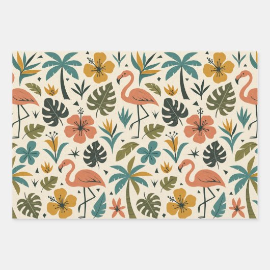 Feuille De Papier Cadeau Tropical Flamingo and Palm Tree Pattern (Devant)
