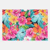 Feuille De Papier Cadeau Tropical Floral Hibiscus Plumeria Pattern Design (Devant 3)