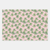 Feuille De Papier Cadeau Tropical Green Palm Trees on Pink (Devant)