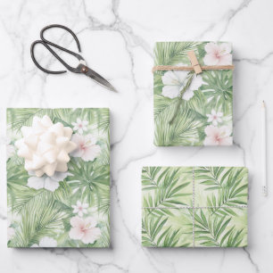 Feuille De Papier Cadeau Tropical Leaves Hibiscus Floral Bridal Shower