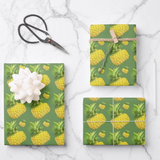 Feuille De Papier Cadeau Tropical Pineapple Pattern: Summer Fruit Art (Recto)
