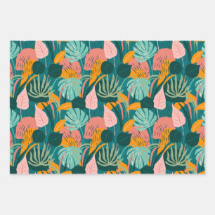 Feuille De Papier Cadeau Tropicales colorées : Palmiers à ventilateur