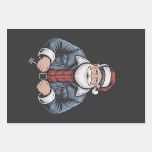 Feuille De Papier Cadeau Trucker Santa Claus Funny Camion Conduite Noël (Devant)