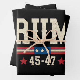 Feuille De Papier Cadeau Trump 45 47 Drapeau américain USA Rétro Vintage