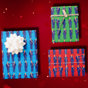 Feuille De Papier Cadeau Trump Danse   Drôle Trump Danser Cadeau Bleu