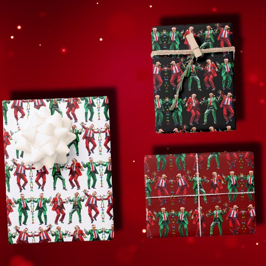 Feuille De Papier Cadeau Trump danse | Trump Santa Hat Danse Noël