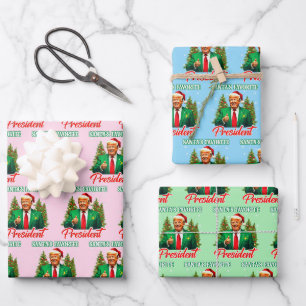 Feuille De Papier Cadeau Trump Santa Hat Wrap Père Noël Président favori