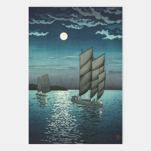 Feuille De Papier Cadeau Tsuchiya Koitsu - Bateaux à Shinagawa, Nuit