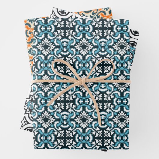 Feuille De Papier Cadeau Tuile bleue portugaise (En situation)