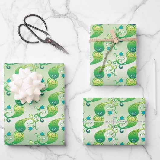 Feuille De Papier Cadeau Tulipe verte Abstraite, modèle floral (Recto)