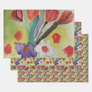 Feuille De Papier Cadeau Tulipes Abstraites et fleurs de printemps