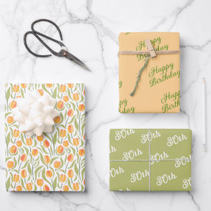 Feuille De Papier Cadeau Tulipes printanières Festives Florales coordonnées