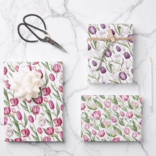 Feuille De Papier Cadeau Tulipes Vintages Roses Et Violettes