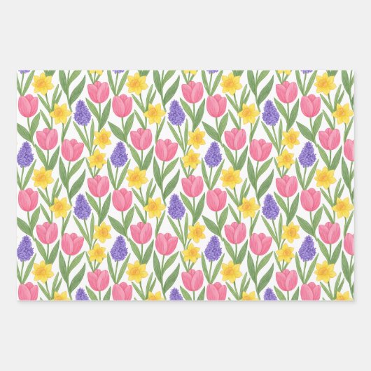 Feuille De Papier Cadeau Tulips Daffodils Hyacinths Three Different Styles (Devant 3)