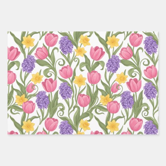 Feuille De Papier Cadeau Tulips Daffodils Hyacinths Three Different Styles (Devant 2)