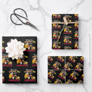 Feuille De Papier Cadeau Turquie, tarte et Pugtato Thanksgiving Carlin chie