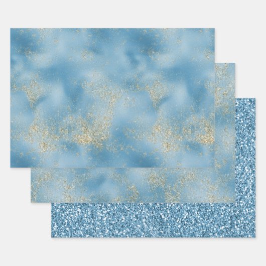 Feuille De Papier Cadeau Turquoise Aqua Blue Glam Gold Parties scintillant (Lot)