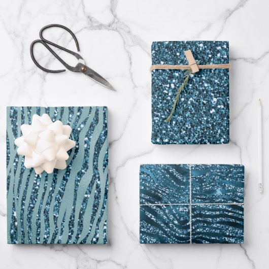 Feuille De Papier Cadeau Turquoise Aqua Parties scintillant Zebra Print (Recto)