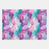 Feuille De Papier Cadeau Turquoise Aqua violet marbre or (Devant 3)