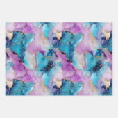 Feuille De Papier Cadeau Turquoise Aqua violet marbre or (Devant)