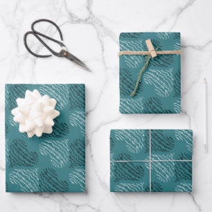 Feuille De Papier Cadeau Turquoise aux Coeurs Noir et Blanc