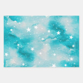 Feuille De Papier Cadeau Turquoise Bleu Céleste Étoiles (Devant)