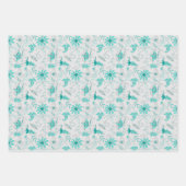 Feuille De Papier Cadeau Turquoise bleu gris blanc floral - Ensemble de 3 (Devant 2)