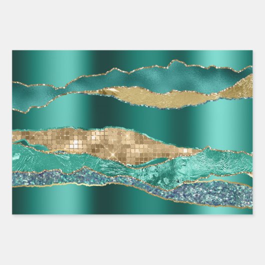 Feuille De Papier Cadeau Turquoise bleu parties scintillant or métal feuill (Devant)