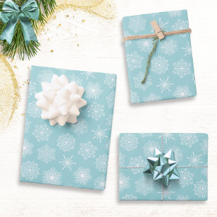 Feuille De Papier Cadeau Turquoise Blue Snowflakes Motif Noël